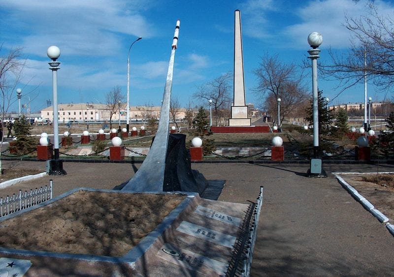 Monument to rocket scientists in the town of Baikonur who died in the explosion of the R-16 rocket on October 24, 1960 at the Baikonur Cosmodrome.