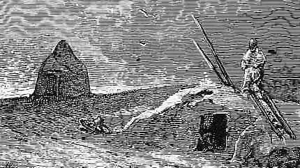 Одна из почтовых станций Орско-Казалинского тракта в первобытном виде. Рисунок Н. Каразина. Гравировщик Вольский.