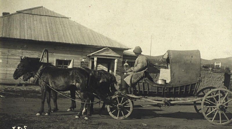 Achikulsky. Samuil Martynovich Dudin. Semirechye. A mail three-horse carriage. 1899.