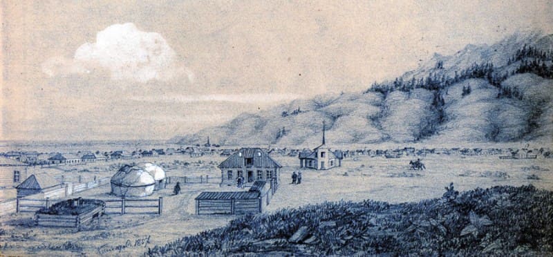 Verny. P. M. Kosharov. A square in Verny fortification. 1857.
