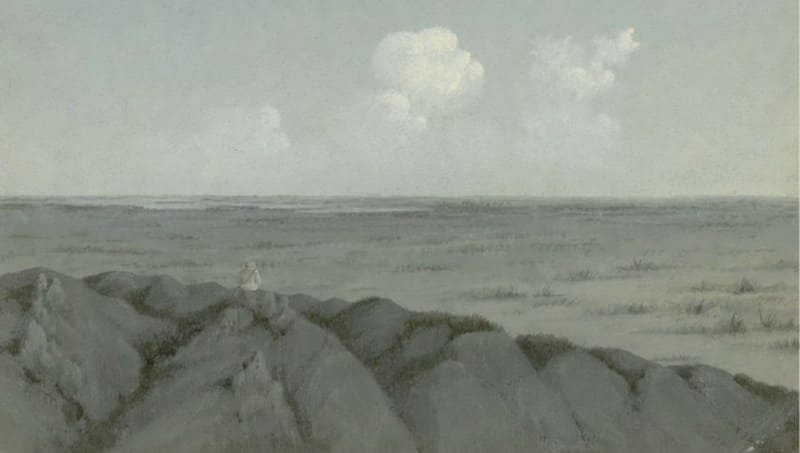 Arganat Picket. P. M. Kosharov. View of Lake Balkhash from the Arganaty Mountains. 1880–1897