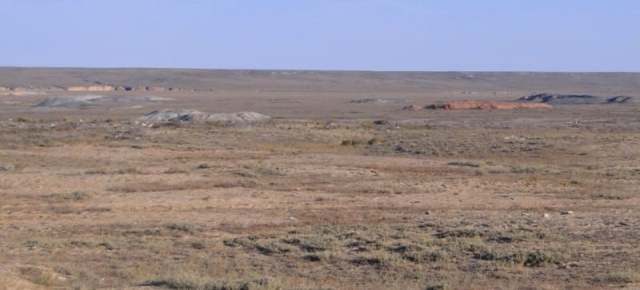 Dumps of the Baikonyr mines near the village of Baikonyr.