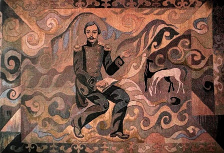 Ковер с изображением Ч. Валиханова изготовленный к 150-летнему юбилею в 1985 году на Алматинской ковровой фабрике имени В. Терешковой.