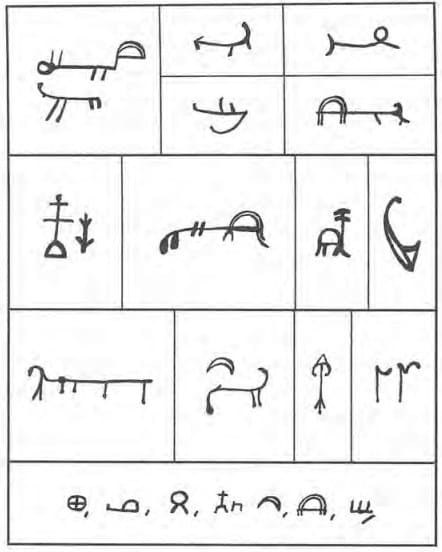 Sketches of the Boraldai rock carvings by F.S. Shpotin. 1904.