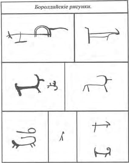 Sketches of the Boraldai rock carvings by F.S. Shpotin. 1904.