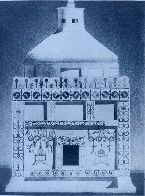 Shoynbai Mausoleum at the Karaman Ata Necropolis. 1914. M. Mendikulov. "Monuments of Folk Architecture of Western Kazakhstan". Alma-Ata, Oner, 1987.