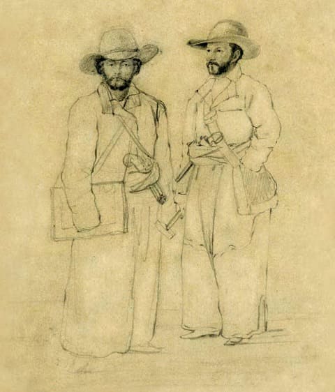 P.M. Kosharov. Self-portrait with P.P. Semenov during an expedition to the Tien Shan in 1857. The drawing is kept in the V.M. Florinsky Museum of Archeology and Ethnography of Siberia, Tomsk State University.