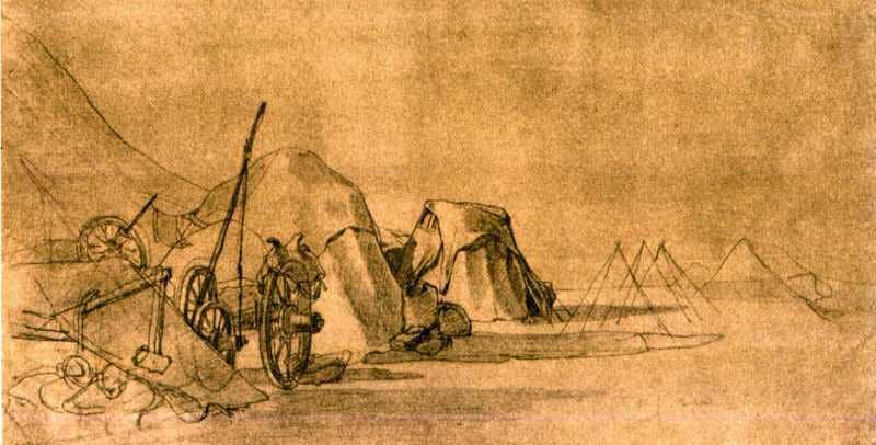 T. G. Shevchenko. Expedition Tents. Tinted paper, pencil (17.4 × 24.8 cm). (VIII. 