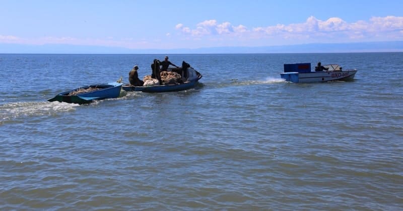 Fishermen on Lake Zaysan.