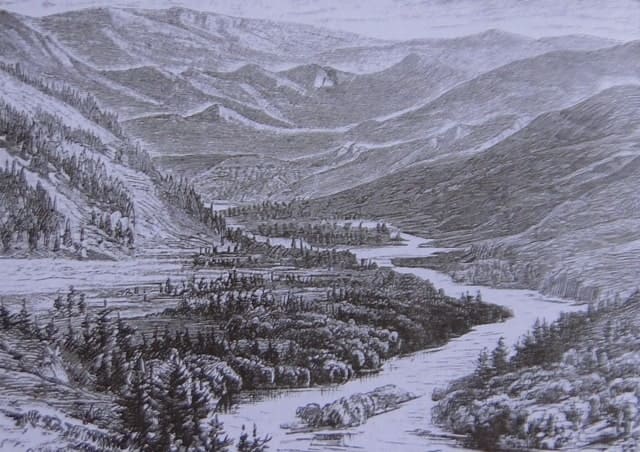 Altai, Bukhtarma River Valley. Woodcut. 1897.