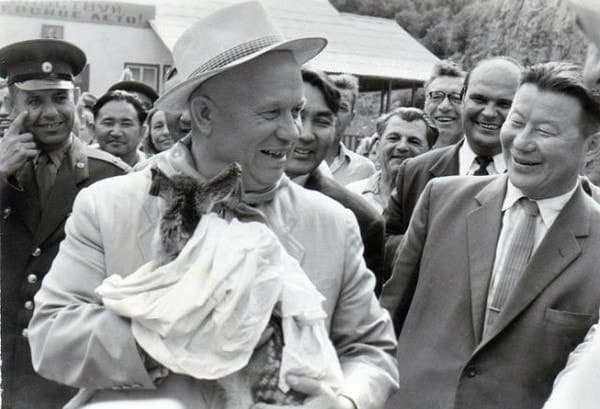 N.S.Hrushchev meeting in Young Pioneer camp gorges Issyk. Kuzmin photo.