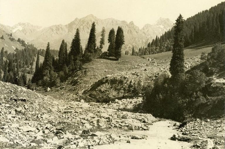Мало-Алматинское ущелье в окрестностях Верного. Фотограф Павел Лейбин. Около 1913 года.