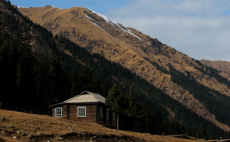 One of old houses in Altyn-Arashan resort is built from Tien-Shan spruce.