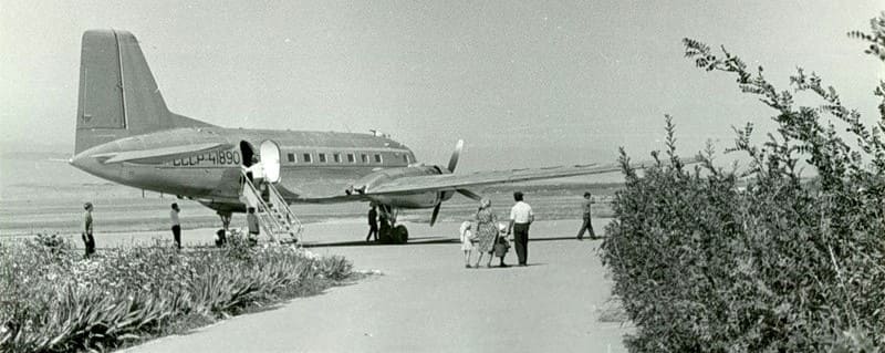 Airplane Il-14 at the airport of the city of Przhevalsk, 1968. 