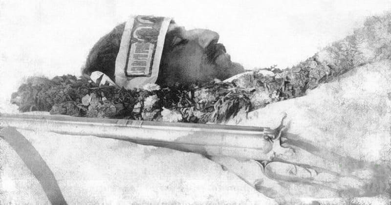 Posthumous photograph of N.M. Przhevalsky with a gun. November 8, 1888. Photograph by V.I. Roborovsky.