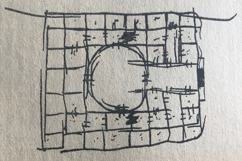 План здания Ташрабат. Перо. 1859 год. Путевой набросок Ч.Ч. Валиханова.