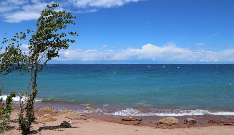 The lake level is falling, dropping by 7 cm per year (7 meters over the past 100 years).