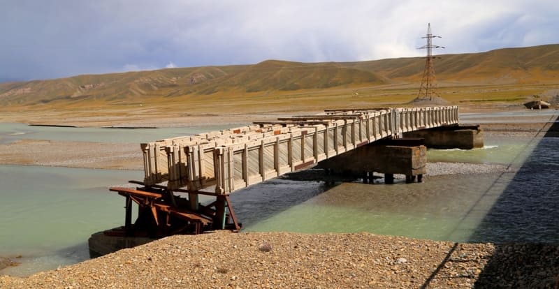 Destroyed bridge on the Western Aksai river.