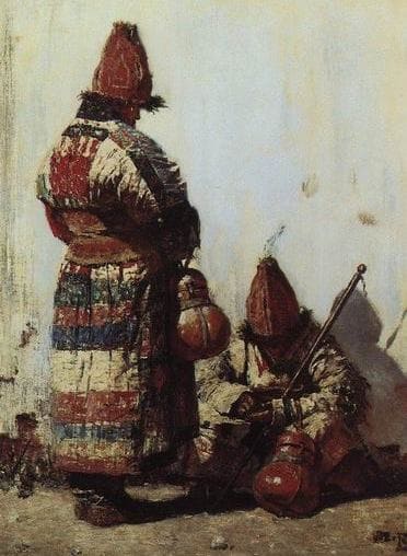 Vasily Vasilyevich Vereshchagin. "Tableware Sellers," "Tableware Sellers in Uzbekistan," or "Uzbek Food Seller." This work was created as part of the artist's Turkestan series, inspired by his travels through Central Asia in the late 1860s - early 1870s.