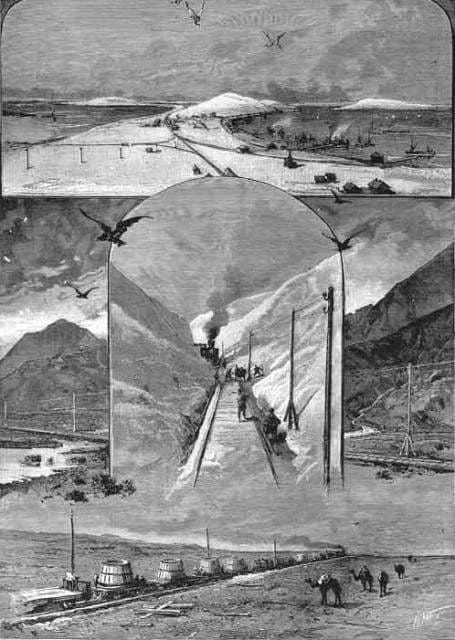 “On the way to India. Uzun-Ada. Kopet-Dag. Dunes. Water train." Drawing by N. Karazin, engraving by M. Rashevsky. Drawing for the article “On the way to India” Niva magazine. 1888 No. 38, pp. 940 - 941, 943.