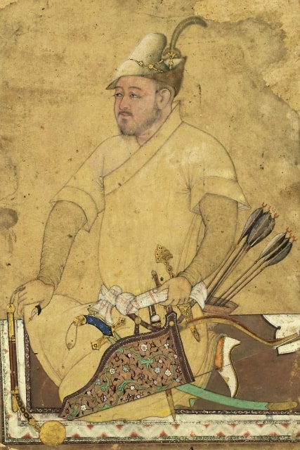 Portrait of an armed Uzbek warrior in the middle of the XVIth century.