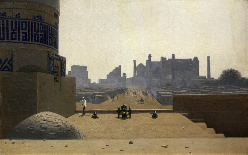 View of the Registan Complex from the roof of the Kuksaray Palace. Painting by Vasily Vereshchagin, 1872.