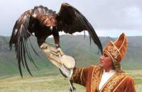 Demonstration hunting with golden eagle in Kazakhstan.