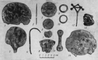 The Shamsi hoard included three sickle-knives, a tanged spearhead, a razor, a single-edged knife, four mirrors, four plaques, two rings, a hook, an awl, an openwork pin, and a metal ingot.