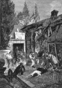 Катастрофа в Верном и его окрестностях. 28 мая 1887 года. Во дворе. Художник Н.Н.Каразин.