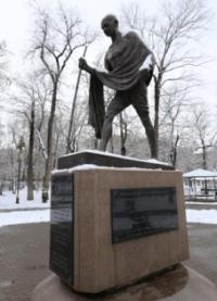 Monument of Mahatma Gandhi in Almaty.