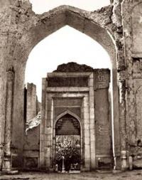 Part of the destroyed portal of the mosque Bibi-Khanum. Samarkand. Dated around 1900.