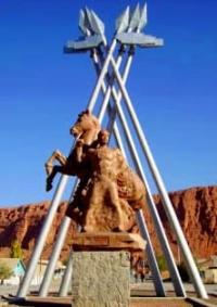 Monument to Tailak Batyr in city of Naryn.