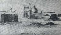 Киргизское кладбище на реке Тюп. Рисунок Ч. Валиханова в тексте дневника. Карандаш и туш, 1856 год.