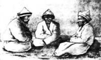 Казахи племени дулат рода каскарау проводники экспедиции П.П. Семенова (1857 г.). Рис. художника Г. Кошарова.