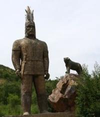 Sculpture of the Golden Man in the Turgen Gorge.