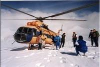 Helicopter on glacier Southern Inylchek.