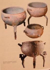 Bronze and iron (in the center) cauldrons. Almaty V - II centuries. BC.