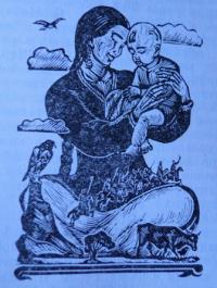 "Mother". An engraving. From the book «Aitys». Artist I.Isabaev. 1965.
