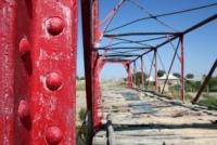 Red bridge in the village of Ekpindy. Photo of the 80s of the XX century.