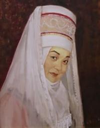 T. Usubaliev. "Tamara Zhumakaeva, artist of the Naryn Musical and Drama Theater named after M. Ryskulov". 65 x 70. Taar, May boyok. Art Gallery "AS" of the city of Naryn.