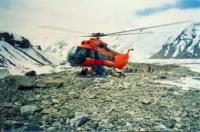 Helicopter on glacier Southern Inylchek.