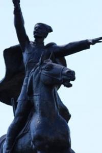 Monument Chapaev, to hero of Civil war at railway station in Uralsk.