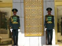 Guard of honour at an arch of the Neutrality of Turkmenistan.